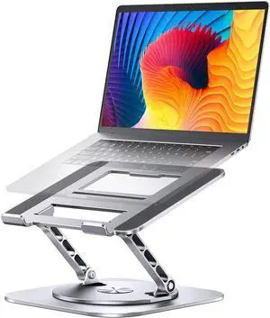 Adjustable Computer Stand with 360 Rotating Base Ergonimic Foldable Laptop Riser for Desk Compatible with MacBook Pro/Air Notebook up to 16 Inches Silver