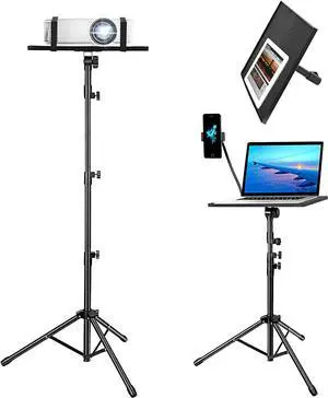 Laptop Projector Tripod Stand Universal Portable Floor Holder Mount Stand for DJ Equipment Office Stage Studio Podium Adjustable Height 25 to 48 Inch with Tray and Gooseneck Phone Holder