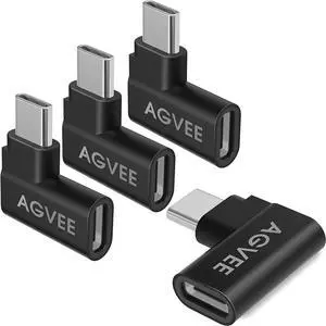 [4 Pack] 90 Degree Right Angled USB-C Male to USB-C Female Adapter (Type-C 3.2 Gen 2) Converter Video Type-C 10G Data Extension Coupler Connector Black