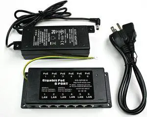 GPOE-6AB-48v60w | Gigabit 6 Port Passive Power Over Ethernet Injector for 802.3af Devices | with 48 Volt 60 Watt Power Supply