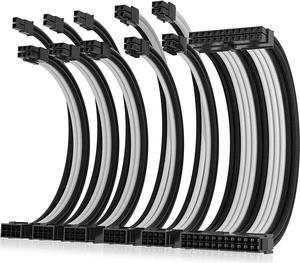 AsiaHorse Power Supply Sleeved Cable, 16AWG PSU Cables Internal Power Supplies Extension Cables 1x24Pin/2x4+4 EPS/3x6+2 PCI-E, 30cm Length with Comb (Dual EPS Black White)