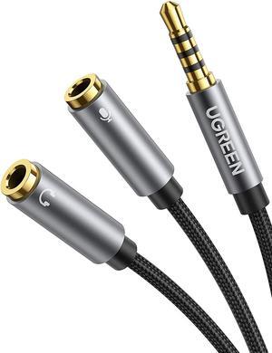 Headphone Splitter 3.5mm 2 Female to 1 Male Mic and Audio Y Splitter TRRS Headset Adapter Cable Stereo Compatible with Laptop PS4 Xbox PC Phone Tablet Gaming