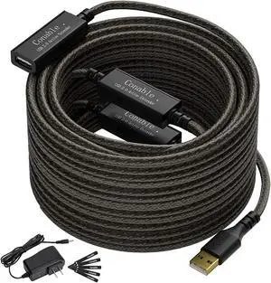 Active USB Extension Cable 150 Feet, USB 2.0 A Male to Female Repeater Cord, with 3 Extension Chipsets Signal Booster, 22AWG Tinned Pure Copper, (AC Power Supply Included)
