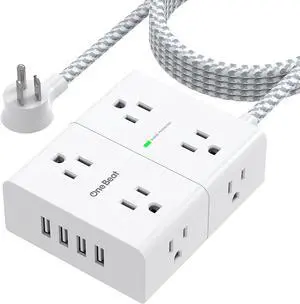 Extension Cord 10 Ft, Surge Protector Power Strip - 8 Widely Outlets 4 USB Ports 10 Ft Long Cord, Flat Plug, Wall Mount, 3-Side Outlet Extender Overload Protect for Home Office Dorm
