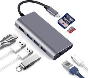 USB C Hub Ethernet Multiport Adapter, LasAnclas 8-in-1 USB C Docking Station 4K HDMI, 100W PD, 3 USB 3.0, 1Gbps LAN USB C Dongle, SD/TF Reader USB C Dock for MacBook Air/Pro,iPad Pro 2021 and More