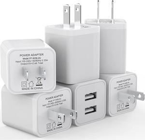 6Pack USB Wall Charger 2.4A Phone Charger Dual USB Port Cube Power Plug Adapter Fast Wall Chargers Block Compatible with iPhone 16/16 Pro/15/15 Pro  Galaxy Pixel LG Android-White