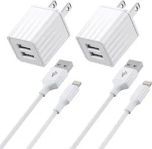 iPhone Charger [ MFi Certified] Fast iPhone Charger 2PACK 6FT Lightning Cable Cord Fast Charging Dual 2 Port Plug USB Wall Charger Compatible with iPhone 14 13 12 11 Pro Max XS XR X 8 Plus 7 iPad