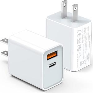 USB C Wall Charger Block 20W, 2-Pack Dual Port PD Power Delivery Fast Type C Charging Block Plug Adapter for iPhone 11/12/13/14/Pro Max, XS/XR/X, iPad Pro, AirPods Pro, Samsung Galaxy and More(White) - OEM