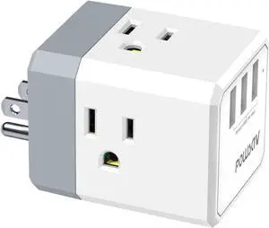 3-Outlet USB Wall Charger and Extender with 3-Way Splitter ETL Listed - for Home Office Cruise Ship