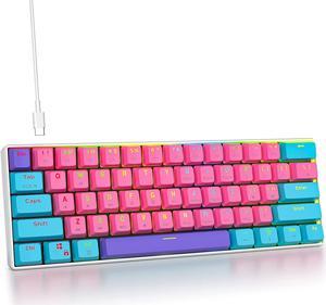 Fogruaden 60% Mechanical Keyboard, 61 Keys Gaming Keyboard, RGB Backlit, Ultra-Compact 60 Percent Wired Keyboard for Win/Mac PC Gamer, Easy to Carry on Trip (Pink, Red Switch)