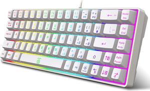 Snpurdiri 60% Percent Gaming Keyboard, Ergonomic Small Mini Gaming Keyboard, Compact RGB Backlit Keyboard for Windows, PC, Laptop, Gaming (68 Keys, White)
