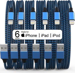 6Pack(3/3/6/6/6/10 FT)[Apple MFi Certified] iPhone Charger Long Lightning Cable Fast Charging High Speed Data Sync USB Compatible 14/13/12/11 Pro Max/XS MAX/XR/XS/X/8/7/Plus iPad AirPods