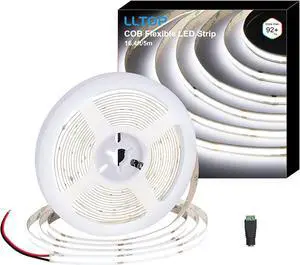 COB LED Strip Lights Daylight White 6000K DC24v 16.4ft/5m High CRI 92Ra+ Flexible LED Tape Lighting DIY Cuttable for Bedroom Kitchen Cabinet Shelf (Power Supply&Dimmer Not Included)