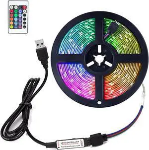 RGB Led Strip 16.4ft 5V USB Colorful 30LED S/M SMD 5050 Flexible Lights for TV Backlight Room Decorwith 24 Keys Remote Controller