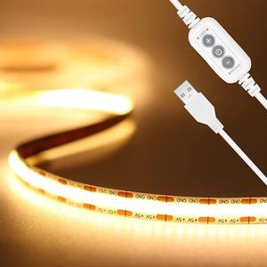COB LED Strip Light 5V USB 6.56ft/2m 640LEDs 1200lm Dimmable LED Strip Light 3000K Warm White CRI85+ USB TV Backlight Flexible Under Cabinet Tape Light for Bedroom Kitchen Home DIY Lighting