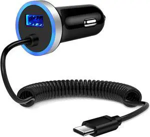 USB C Car Charger,3.4A Fast Car Charging Lighter Adapter+3ft Type C Coiled Cable for Samsung Galaxy S25 S24 S23 Ultra A16 A35 A25 A15 A54 A14 A13 A23 A53 S22 S21 S20 A03S,Pixel 9 8a 8 Pro 7a 7 6 5 4a