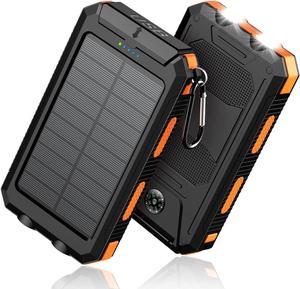 SolarChargerPowerBank  36800mAh Portable Charger QC30 Fast Charger Dual USB Port Builtin Led Flashlight and Compass for All Cell Phone and Electronic Devices Orange