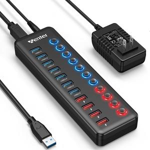 Powered USB 3.0 Hub, Wenter 11-Port Hub Splitter (7 Faster Data Transfer Ports+ 4 Smart Charging Ports) with Individual LED On/Off Switches, Power Adapter for Mac, PC