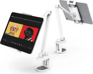 iPad Desk Mount Tablet Holder Multi-Angle Adjustable Tablet Stand for 4.7- 13 Screen  Surface Pro Series iPad Series(White)