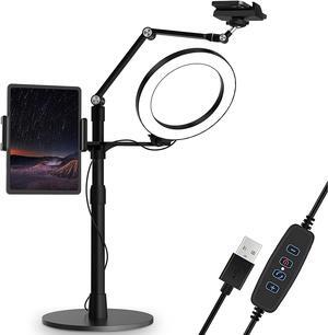 Selfie Ring Light Phone Tablet Stand, 8" LED, 3-in-1, Overhead Phone Stand, Compatible with 4.5-13" Phone&Tablet, Adjustable Long Arm, YouTube/Tiktok Video, Zoom, Live Stream