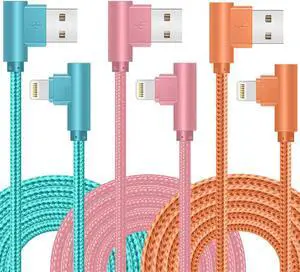 iPhone Charger 3 Pack 10FT 90 Degree Charging Cable MFi Certified USB Lightning Cable Nylon Braided Fast Charging Cord Compatible for iPhone 14/13/12/11/X/Max/8/7/6/6S/5/5S/SE/Plus/iPad (10FT)