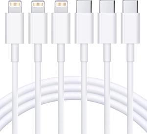 USB C to Lightning Cable 3Pack 6FT [MFi Certified] iPhone Fast Charger Cable USB-C Power Delivery Charging Cord for iPhone 14/13/12/11/XS/XR/X/8/iPad White