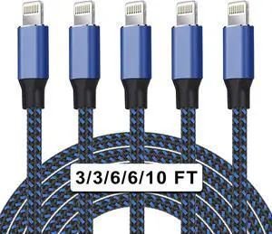 iPhone Charger [ MFi Certified] 5Pack(3/3/6/6/10 FT) Long Lightning Cable Fast Charging Nylon Braided USB Cable iPhone Charger Cord Compatible with iPhone 14 13 12 11 Pro Max XR XS X 8 7 Plus SE