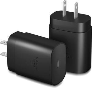 Galaxy S23 Charger Block USB Type C Plug Wall Charger Power Adapter 25W PD Super Fast Charging for Samsung Galaxy S23/S22/S21/Ultra/Plus/Note 20/10/Z fold 3/iPhone 16/15/14/iPad/Tablet-2 Pack Black