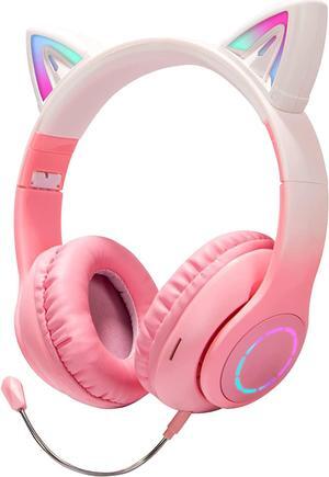 Cat Ear Headphones, Tokani Kids Bluetooth Headphone with Microphone,Foldable Comfortable and Adjustable Wireless/Wire Over Ear Headset for Girls Teenagers and Adults(Pink)