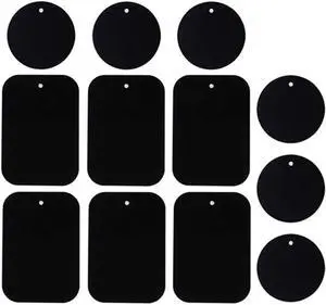 Smartphones Metal Plate 12 Pack for Phone Car Mount Holder Cradle with 3M Adhesive (Compatible with Magnetic Mounts) - 6 Rectangle and 6 Round Black