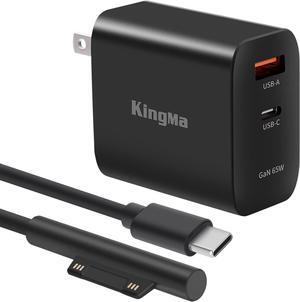 King Ma 65W Surface Pro Charger, Microsoft Surface Pro 7 Charger USB C PD GaN Laptop Power Adapter 2-Port Travel Portable Wall Charger for Surface Pro 3/4/5/6/7/8/X Surface Go/Book/Studio i5