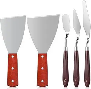 Minatee 5 Pcs 3D Printer Spatula Tool, 3D Printer Scraper Accessories Removal Tools Kit with Comfortable Grip, Scraper Stainless Steel Enhanced Version Knife with Wooden Handle for Easy Separation