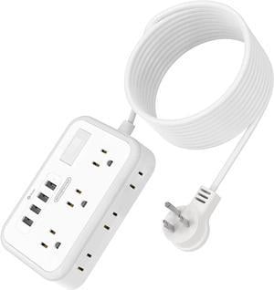 Extension Cord 15 ft, NTONPOWER Flat Plug Power Strip with 6 Widely Outlets 4 USB Ports, 2-Side Outlet Extender Long Cord, Mounted, Multiple Outlet for Indoor Home Office and Dorm Room Essentials