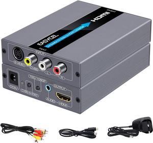 RCA Svideo to HDMI Converter RCA Composite CVBS AV or Svideo + R/ L Audio Input to HDMI Output Upscale Converter Supports 720P/ 1080P Output Switch for N64 PS2 Wii DVD