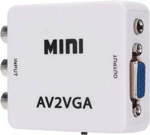 Video Converter 480P Mini AV to VGA Adapter Composite TV Set-Top Box Audio Video Converter (White)