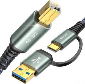 Printer Cable USB C Printer Cable [Plug and Play] USB A/C to USB-B 2.0 New-Nylon Braided Never Rupture Printer Cable to USB for HP Canon Epson Dell Brother Yamaha Piano MIDI Controller