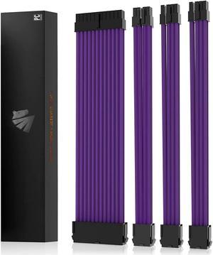 AsiaHorse 18AWG PSU Cable Extension Sleeved Custom Mod GPU PC Audio Video Power Supply Soft Braided Cables with Two Color Comb Kit 24P/8P to 6+2P/ 8P to 4+4P 30CM (Purple)
