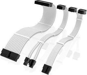 PSU Cable Extension Kit 16AWG Sleeved Cable Custom Mod for Nvidia 30 Series FE GPU Build PC Power Supply PET Braided Extension Cable Kit with Comb- 300MM -White