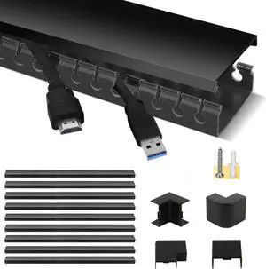 Cable Raceway Kit, Stageek Cable Management System Kit Open Slot Wiring Raceway Duct with Cover, On-Wall Cable Concealer Cord Organizer to Hide Wires Cords for TVs, Computers - 9x15.4inch, Black Cable Raceway Kit, Stageek Cable Management System Kit Open Slot Wiring Raceway Duct with Cover, On-Wall Cable Concealer Cord Organizer to Hide Wires Cords for TVs, Computers - 9x15.4inch, Black