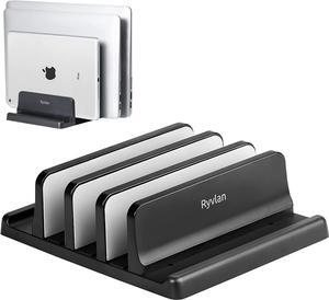Vertical Laptop Stand, Adjustable 3 Slot Laptop Storage with Rubber Padding, Multiple Laptop Holder for Desk, Premium Plastic MacBook Holder, Kindle Storage, Tablet Stand, Home Office Essential
