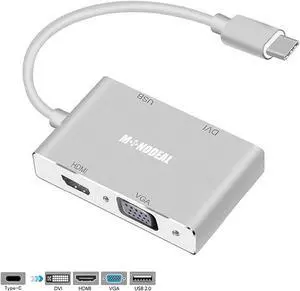 USB C to HDMI/DVI/VGA Adapter 4 in 1 USB 3.0 Type-C Hub VGA/HDMI/DVI Video Adapter 4K UHD Male to Female Multi-Display Video Converter