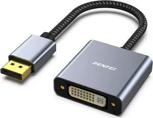 DisplayPort to DVI Benfei DisplayPort to DVI-D Single Link Adapter Male to Female Adapter Compatible for   HP and More [Gold-Plated Connectors Aluminium Shell&Nylon Cable]