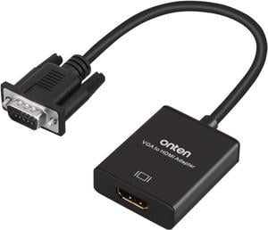 ONTEN VGA to HDMI, 1080P VGA to HDMI Adapter (Male to Female) for Computer, Desktop, Laptop, PC, Monitor, Projector, HDTV with Audio Cable and USB Cable (Black)