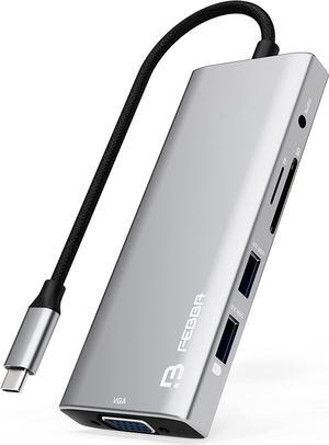 USB-c hub for laptops USB C Hub with vga hdmi Multiport Adapter, 9 in 1 USB hub USB c USB3.0 SD/MicroSD for HP Dell Lenovo MacBook (lightGrey_VGA)