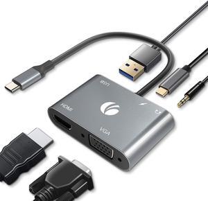 USB C to HDMI VAG Adapter 5-in-1 USB C Hub with 100W Power Delivery 4K HDMI 1080P VGA USB 3.0 Port OTG Adapter Compatible with MacBook Air iPad Pro  XPS Surface Pro (Grey)