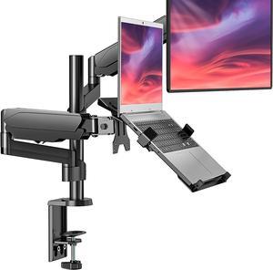 WALI Monitor Laptop Mount Stand, Laptop Gas Spring Arm Mount, Laptop Tray up to 15.6 inch, Monitor up to 32 inch, 17.6lbs (GSDM002LP), Black