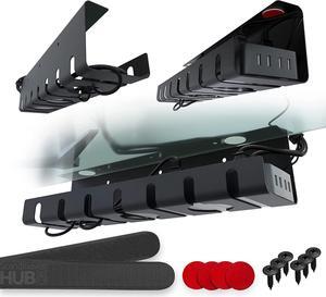 Under Desk Cable Management Tray - No Drill Cable Management for Glass Desk. Under Desk Cable Organizer for Wire Management. Perfect Standing Desk Cable Management Rack (Black - Set of 2)