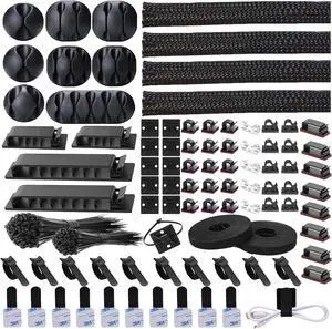311Pcs Cable Management Organizer Kit 4 Cable Sleeve Split 53Cable Clips 12Cord Clips Holder 22 Cable Ties 20 Adhesive Wall Cable Tie 200Fasten Cable Ties for TV Office Home Electronics