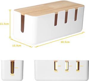 Cable Management Box by Baskiss, 12x5x4.5 inches, Wood Lid, Cord Organizer for Desk TV Computer USB Hub System to Cover and Hide & Power Strips & Cords