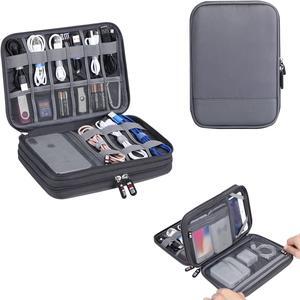 Electronic Cable Organizer Bag - Portable Travel Double Layers Electronic Digital Accessories Storage Pouch Bags for SD Card Case USB Flash Drive Charging Cords USB Charger Mini Tablet